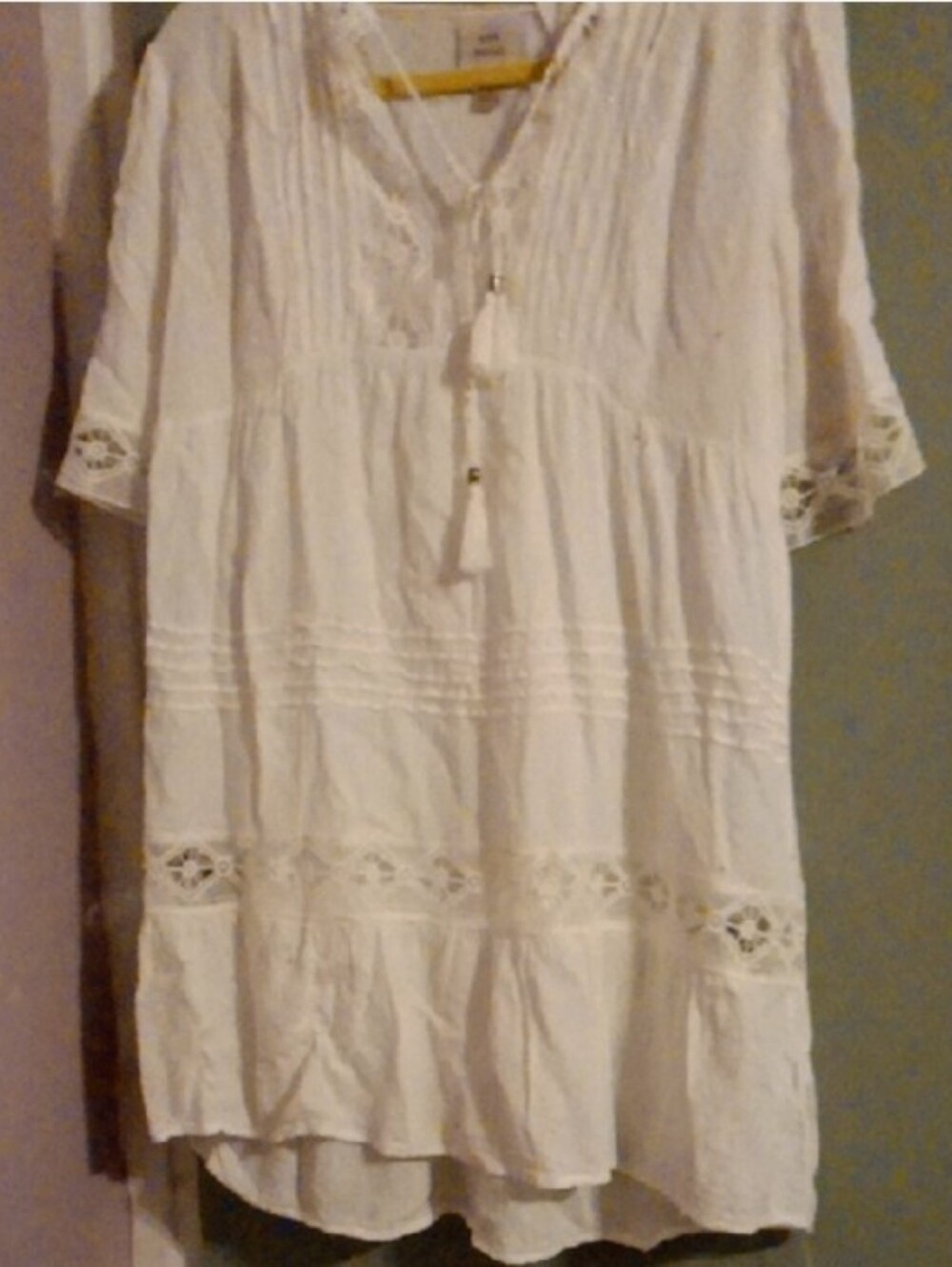Knox Rose White Boho Mini Dress with Lace Insets